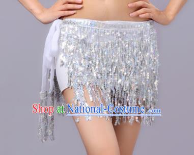 Indian Traditional Belly Dance White Sequin Waist Scarf Waistband India Raks Sharki Belts for Women