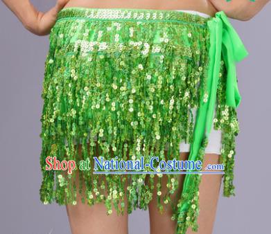 Indian Traditional Belly Dance Light Green Sequin Waist Scarf Waistband India Raks Sharki Belts for Women