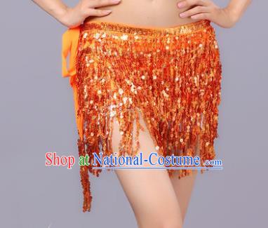 Indian Traditional Belly Dance Orange Sequin Waist Scarf Waistband India Raks Sharki Belts for Women