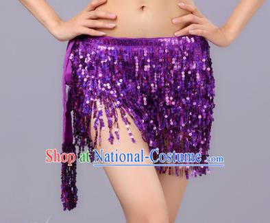 Indian Traditional Belly Dance Purple Sequin Waist Scarf Waistband India Raks Sharki Belts for Women