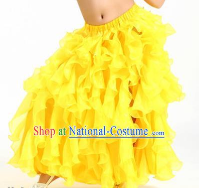 Traditional Indian Belly Dance Yellow Skirts Asian India Oriental Dance Costume for Women