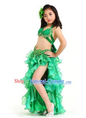 Traditional Indian Belly Dance Green Dress Asian India Oriental Dance Costume for Kids