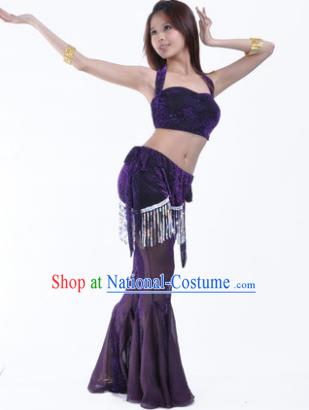 Traditional Indian Belly Dance Training Clothing India Oriental Dance Purple Outfits for Women