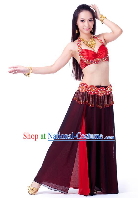 Traditional Indian Belly Dance Red and Black Dress India Oriental Dance Clothing for Women