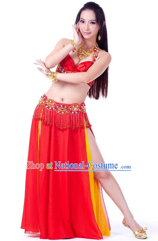 Traditional Indian Belly Dance Red and Yellow Dress India Oriental Dance Clothing for Women