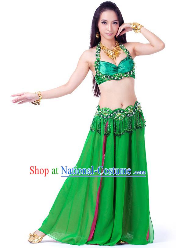 Traditional Indian Belly Dance Green Dress India Oriental Dance Clothing for Women