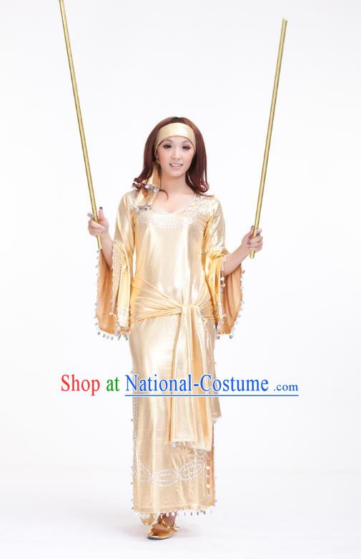 Traditional Romany Performance Golden Dress Oriental Dance Belly Dance Costume for Women