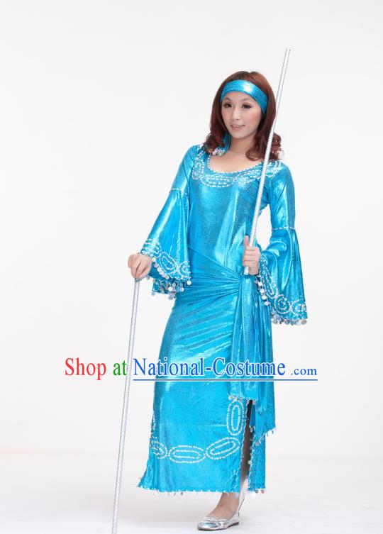 Traditional Romany Performance Light Blue Dress Oriental Dance Belly Dance Costume for Women