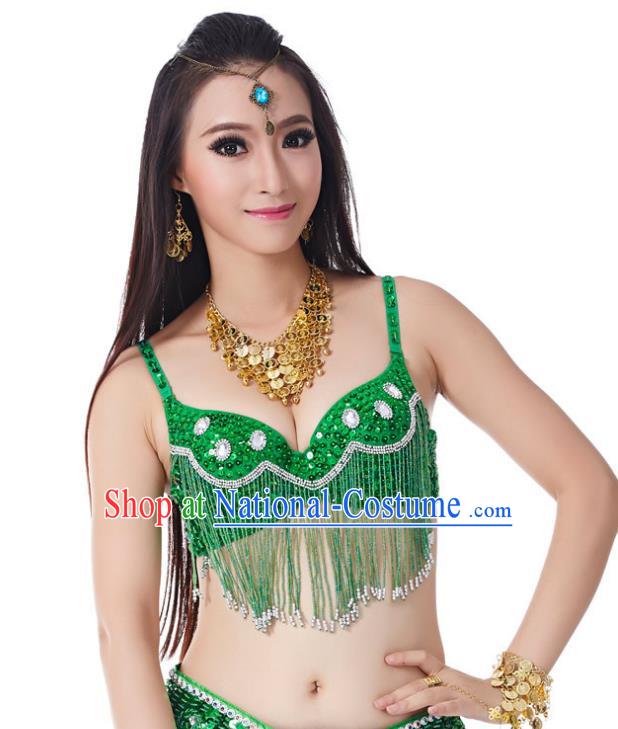 Indian Belly Dance Crystal Green Brassiere Asian India Oriental Dance Costume for Women