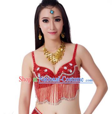 Indian Belly Dance Crystal Red Brassiere Asian India Oriental Dance Costume for Women