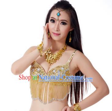 Indian Belly Dance Crystal Golden Brassiere Asian India Oriental Dance Costume for Women