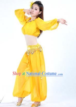 Traditional Bollywood Dance Performance Yellow Clothing Indian Dance Belly Dance Costume for Women