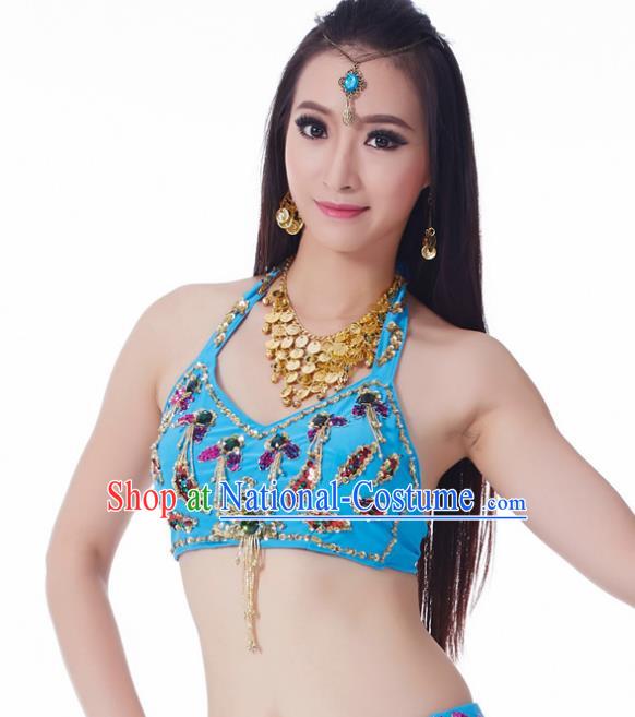 Indian Belly Dance Blue Brassiere Upper Outer Garment Asian India Oriental Dance Costume for Women