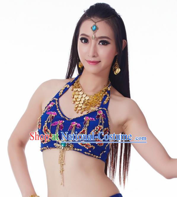 Indian Belly Dance Royalblue Brassiere Upper Outer Garment Asian India Oriental Dance Costume for Women