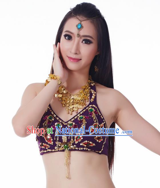 Indian Belly Dance Purple Brassiere Upper Outer Garment Asian India Oriental Dance Costume for Women