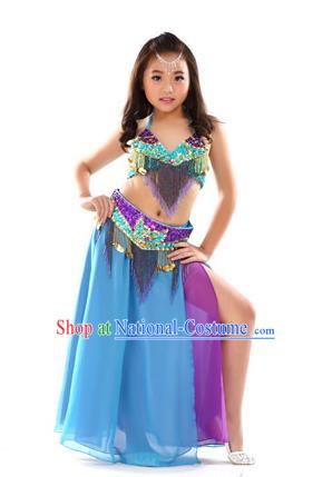 Traditional Children Bollywood Dance Blue Dress Indian Dance Belly Dance Costume for Kids