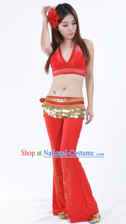 Traditional Performance Bollywood Dance Red Uniforms Indian Belly Dance Costume for Women