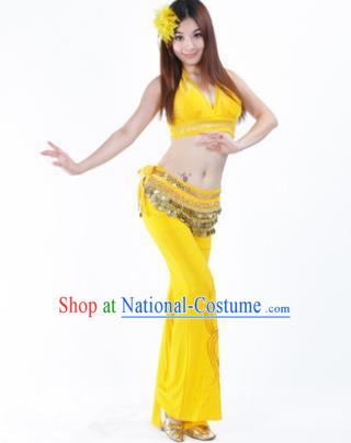 Traditional Performance Bollywood Dance Yellow Uniforms Indian Belly Dance Costume for Women