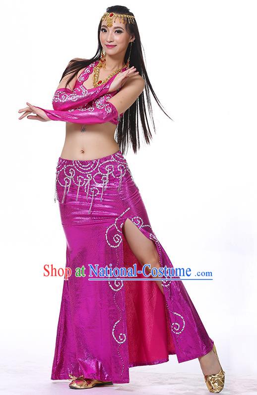 Traditional Oriental Dance Performance Rosy Dress Indian Belly Dance Costume for Women