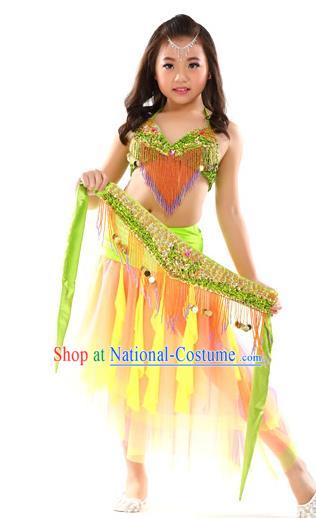 Traditional Oriental Dance Yellow and Orange Dress Indian Belly Dance Costume for Kids