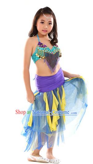 Traditional Oriental Dance Blue and Purple Dress Indian Belly Dance Costume for Kids