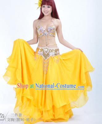 Traditional Indian Bollywood Belly Dance Yellow Dress India Oriental Dance Costume for Women