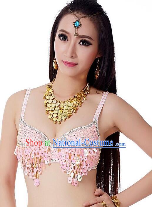 Indian Bollywood Belly Dance Pink Sequin Brassiere Asian India Oriental Dance Costume for Women