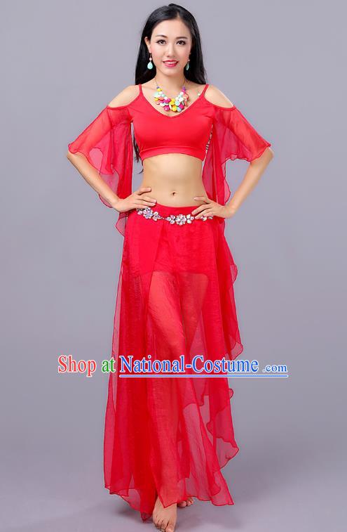 Traditional Indian Stage Performance Red Costume Oriental Belly Dance Clothing for Women