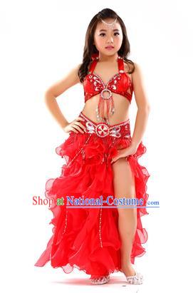 Traditional Indian Children Stage Performance Red Dress Oriental Belly Dance Costume for Kids