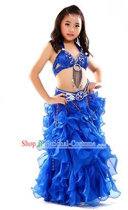 Traditional Indian Children Stage Performance Royalblue Dress Oriental Belly Dance Costume for Kids