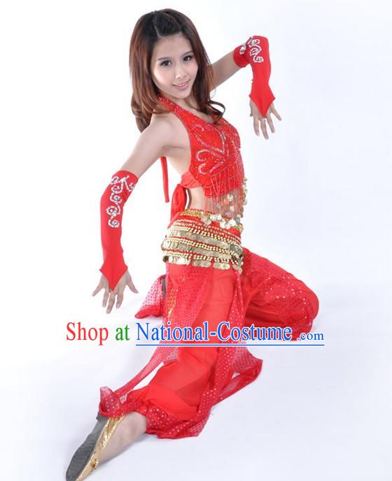 Traditional Indian Stage Performance Red Uniforms Oriental Belly Dance Costume for Women