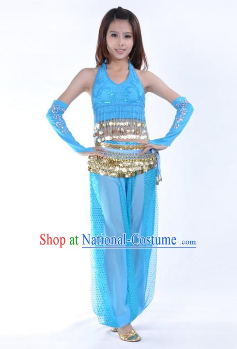 Traditional Indian Stage Performance Blue Uniforms Oriental Belly Dance Costume for Women