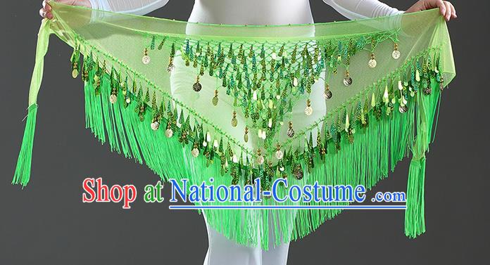 Indian Belly Dance Green Sequin Fichu Scarf Belts India Raks Sharki Waistband for Women