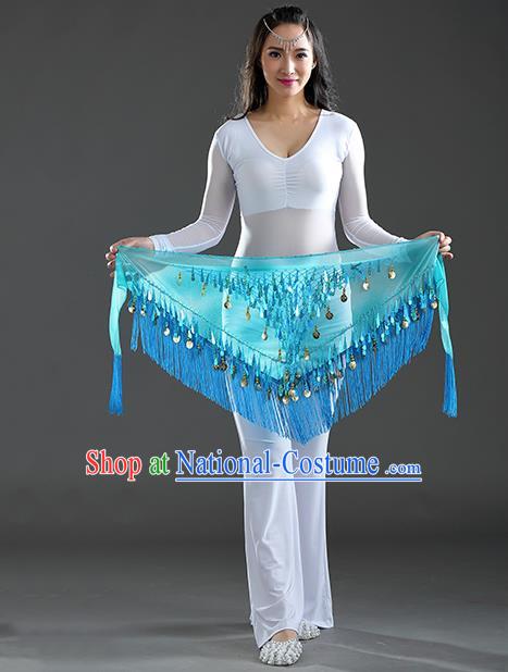 Indian Belly Dance Lake Blue Sequin Fichu Scarf Belts India Raks Sharki Waistband for Women