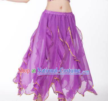 Traditional Indian Belly Dance Purple Ruffled Skirt India Oriental Dance Costume for Women