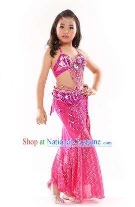 Traditional Indian Children Performance Oriental Dance Pink Dress Belly Dance Costume for Kids