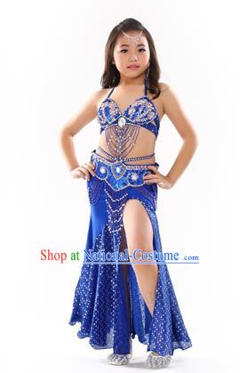 Traditional Indian Children Performance Oriental Dance Royalblue Dress Belly Dance Costume for Kids