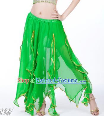 Traditional Indian Belly Dance Green Ruffled Skirt India Oriental Dance Costume for Women