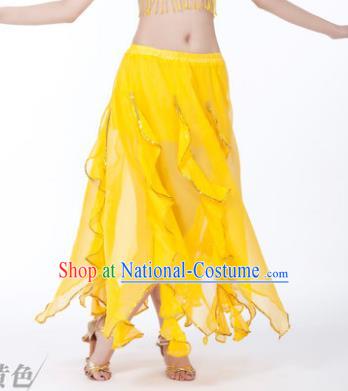 Traditional Indian Belly Dance Yellow Ruffled Skirt India Oriental Dance Costume for Women