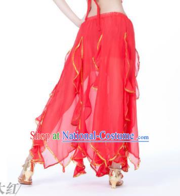 Traditional Indian Belly Dance Red Ruffled Skirt India Oriental Dance Costume for Women