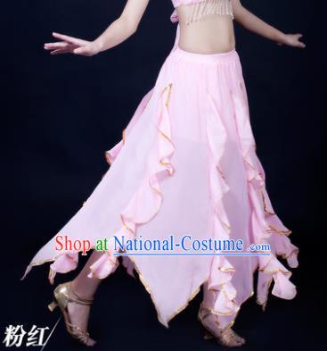 Traditional Indian Belly Dance Pink Ruffled Skirt India Oriental Dance Costume for Women