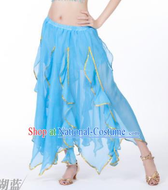 Traditional Indian Belly Dance Blue Ruffled Skirt India Oriental Dance Costume for Women