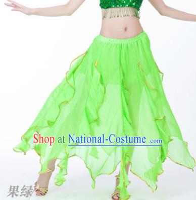 Traditional Indian Belly Dance Light Green Ruffled Skirt India Oriental Dance Costume for Women