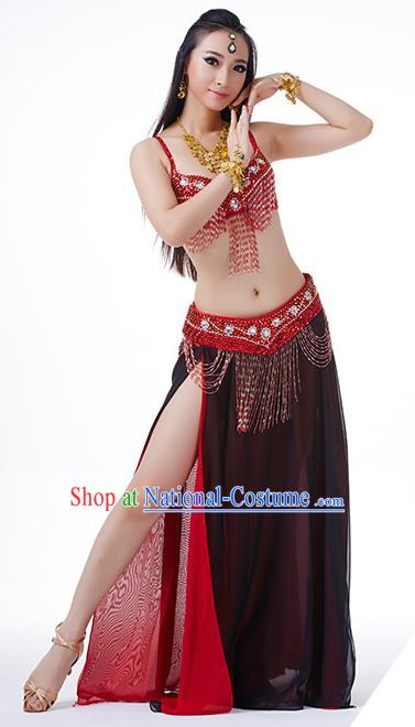 Traditional Indian Performance Red and Black Dress Belly Dance Costume for Women