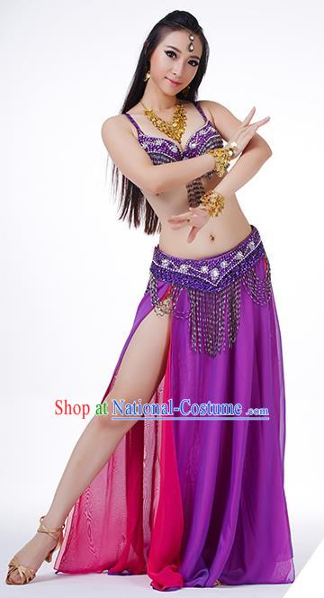 Traditional Indian Performance Rosy and Purple Dress Belly Dance Costume for Women