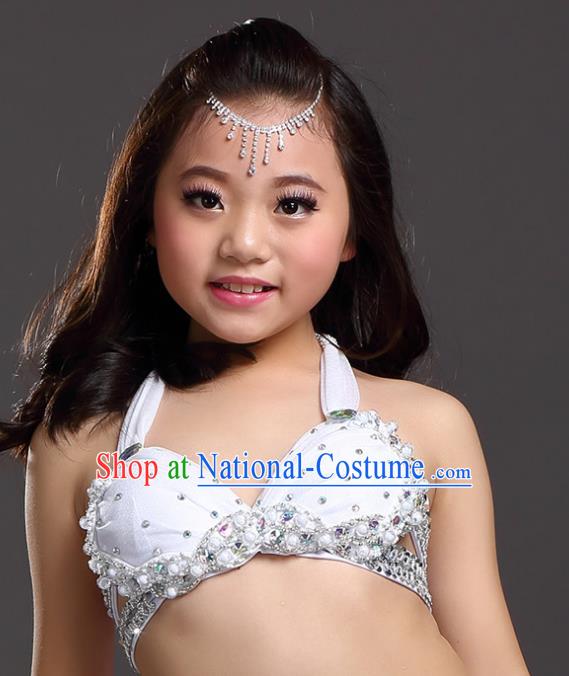 Indian Belly Dance White Brassiere Asian India Oriental Dance Costume for Kids