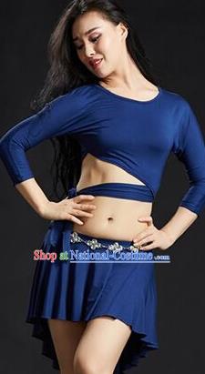 Traditional Indian Yoga Performance Blue Uniforms Oriental Dance Belly Dance Costume for Women