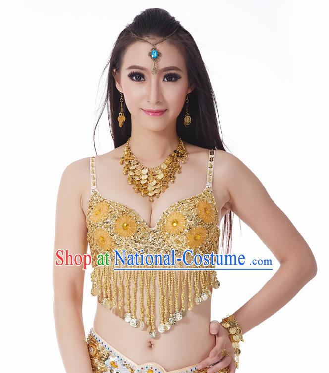 Indian Belly Dance Flowers Golden Brassiere Asian India Oriental Dance Costume for Women