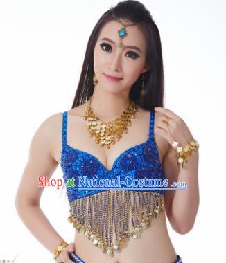 Indian Belly Dance Flowers Royalblue Brassiere Asian India Oriental Dance Costume for Women