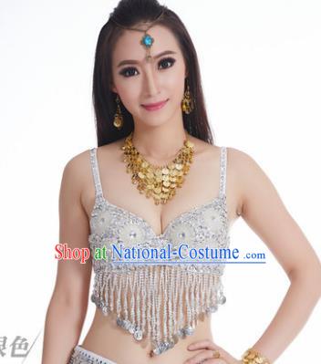 Indian Belly Dance Flowers White Brassiere Asian India Oriental Dance Costume for Women